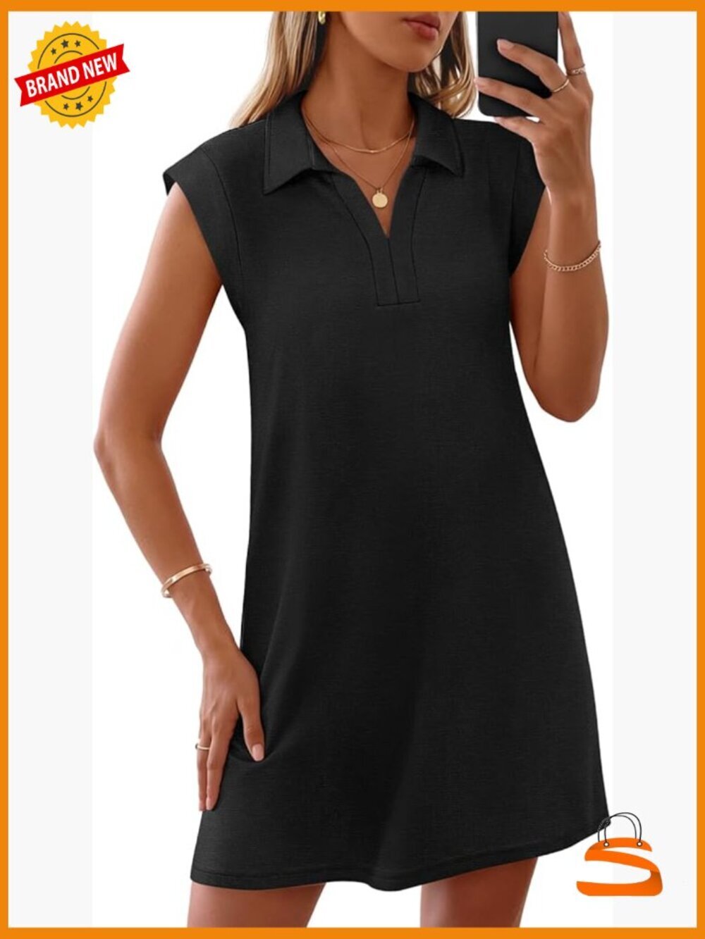 Casual V Neck Short Sleeve Mini Dress with Pockets